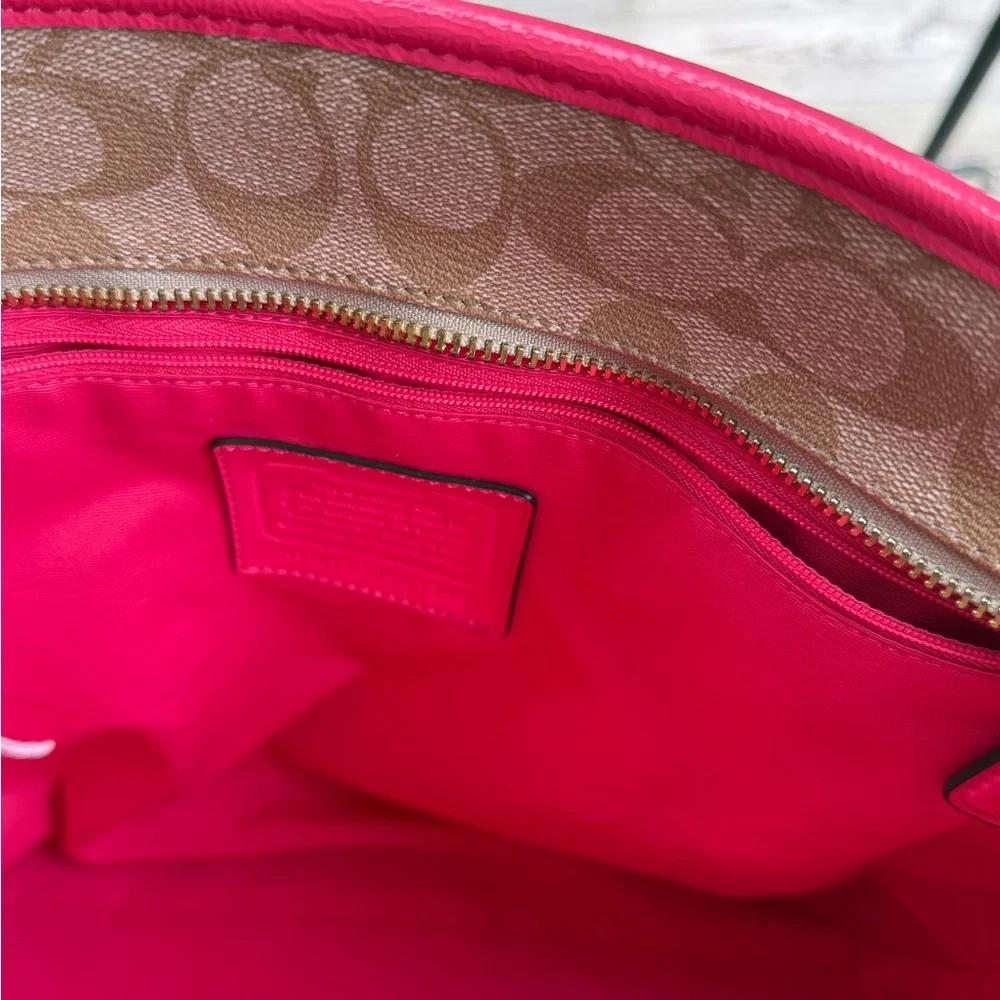 Coach Tan and Pink Signature‎ Tote Bag